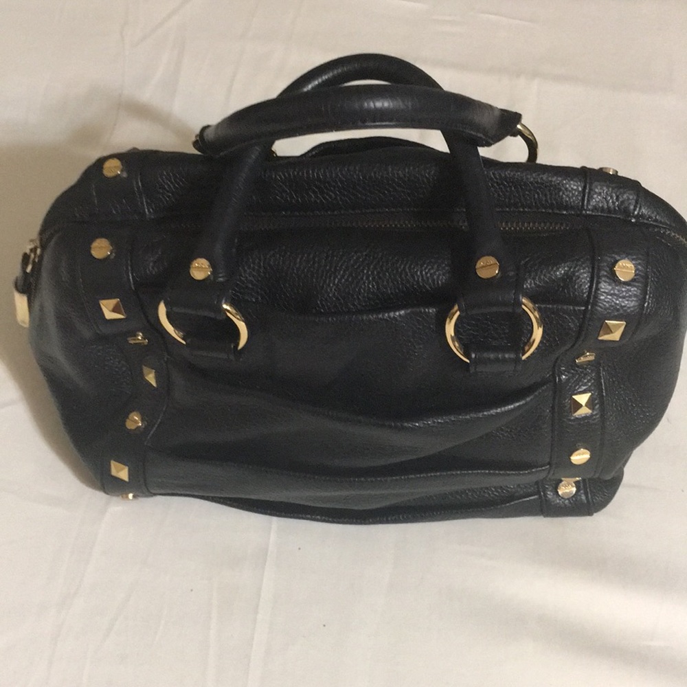 Black leather studded satchel Bisho bag